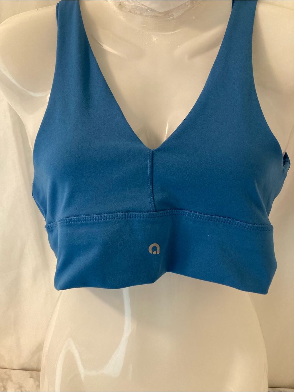 Blue V-Neck Longline Sports Bra Workout Activewear Top M/L